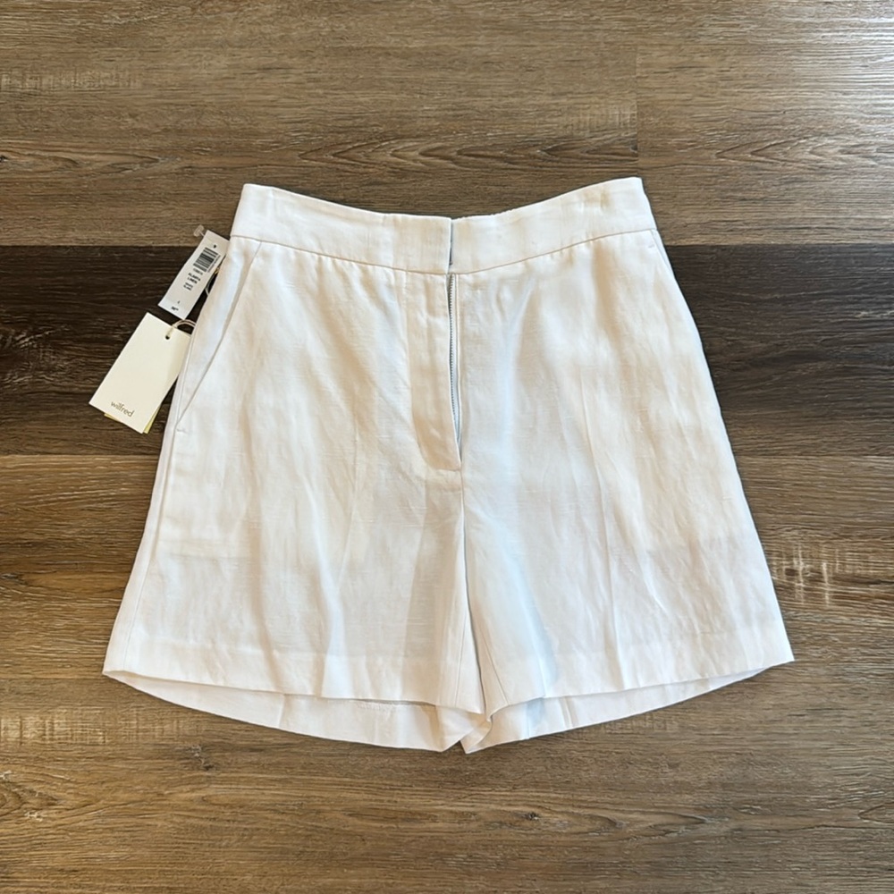 Aritzia White High-Rise Tailored Linen-Blend Shorts